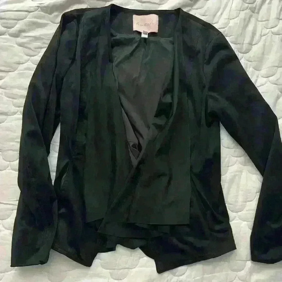 Anthropologie Hutch Black faux Suede Draped Front Jacket size Large - Picture 4 of 11